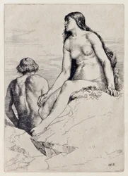 Estado feliz de Adán y Eva de El paraíso perdido por John Milton, serie de 12 ilustraciones grabadas por William Strang